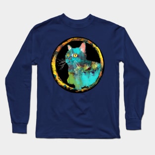 What do you mean? Artsy Blue Cat Long Sleeve T-Shirt